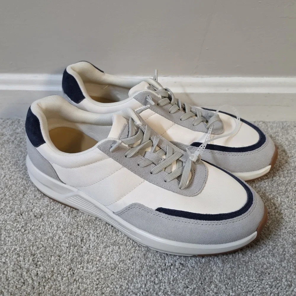 Men's Peter Millar Journeyman Sneakers Ivory Navy Blue MF25EF3 New Size 9.5